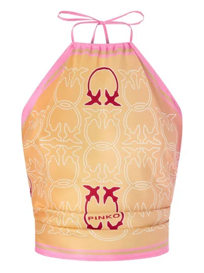 Pinko Pink And Orange Scarf Top With Logo In Neutral