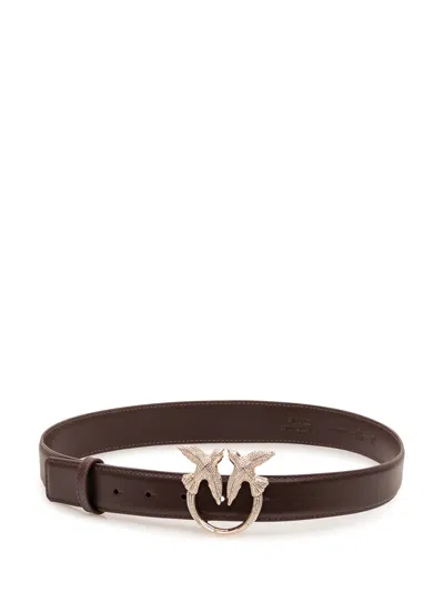Pinko Pink Berry Low Love Belt With Decorative Buckle In Brown