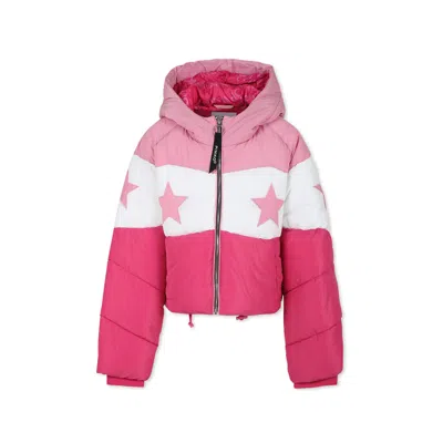 Pinko Kids' Pink Crop Down Jacket For Girl With Logo