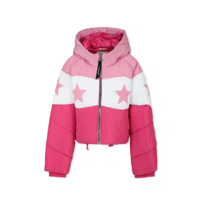 Pinko Kids' Pink Crop Down Jacket For Girl With Logo In Multicolor