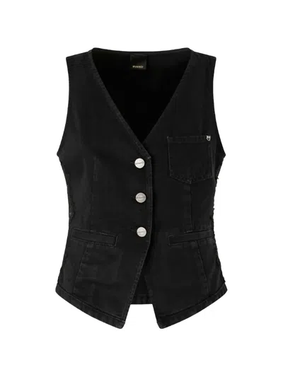 Pinko Pink Gardener Sleeveless V-neck Fabric Vest In Black