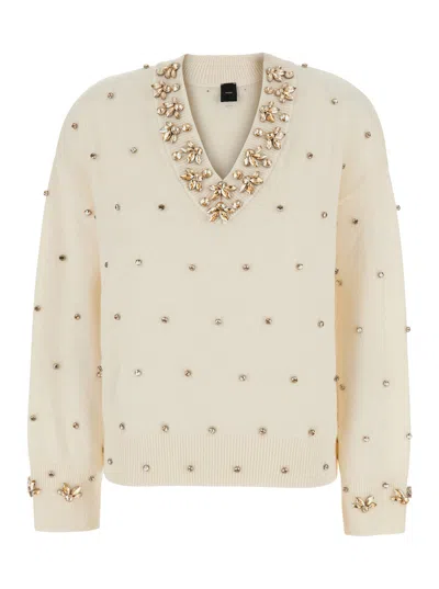 Pinko Pink Logo Detail Long-sleeve Sweater For Women In Neutral