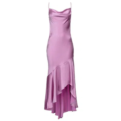 Pinko La Rosas High-low Satin Midi Dress In Purple