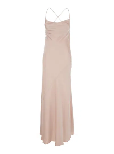 Pinko Pink Sleeveless Long Dress With Criss-crossed Spaghetti Straps In Tech Fabric Woman