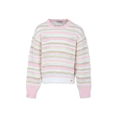 Pinko Kids' Pink Sweater For Girl With Logo In Multicolor