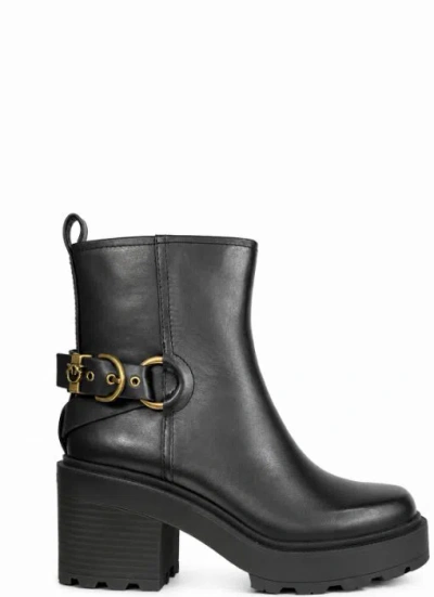 Pinko Black Leather Rubber Shoes In Blue