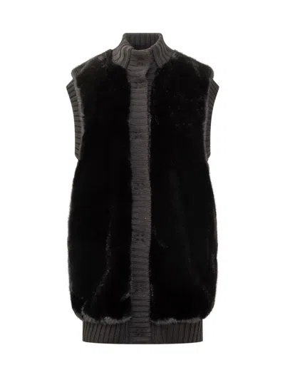 Pinko Black Vest With Fur Details