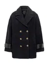 Pinko Canederli Double-breasted Coat With Leather Details In Blue