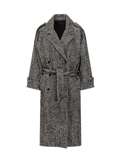 Pinko Chevron Wool Carrube Coat In Black