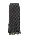 Pinko Exaltacion Midi Skirt In Plaid With Lace In Gray