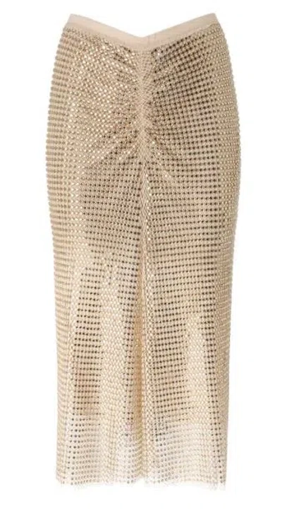 Pinko Crystal-embellished Ruched Midi Skirt In Gold