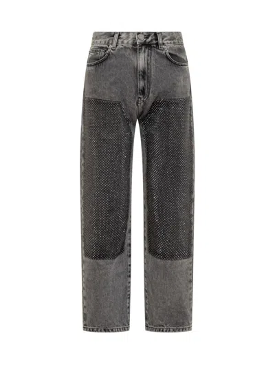PINKO PINKO PINKO GREY JEANS WITH RHINESTONE APPLICATIONS