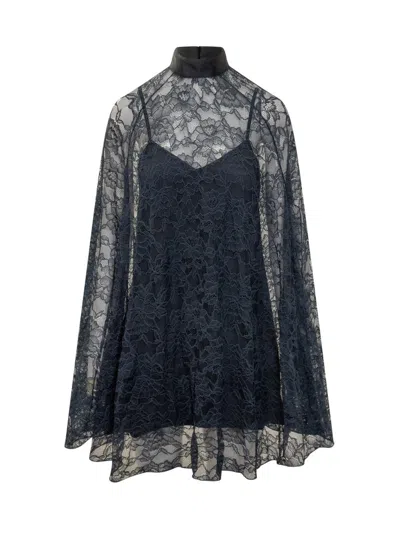 Pinko High Neck Lace Dress In Blue