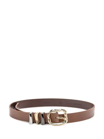 Pinko Leather Belt With Metallic Buckle In Brown