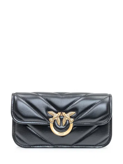 PINKO PINKO PINKO LOVE BOX BAGUETTE BAG IN BLACK LEATHER