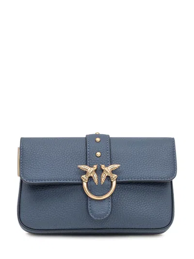 PINKO PINKO PINKO LOVE MINI BAG IN BLUE HAMMERED LEATHER
