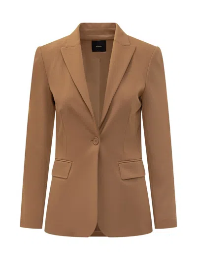 Pinko One-breasted Blazer In Brown Crepe