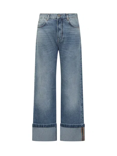Pinko Wide Leg Jeans With Turn-ups In Blue