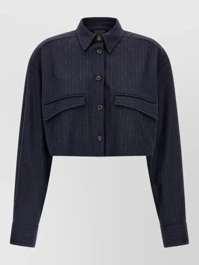 Pinko Pinstripe Cropped Shirt Jacket In Blue