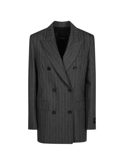 Pinko Grey New Guinea Pinstripe Polyester-blend Blazer In Black