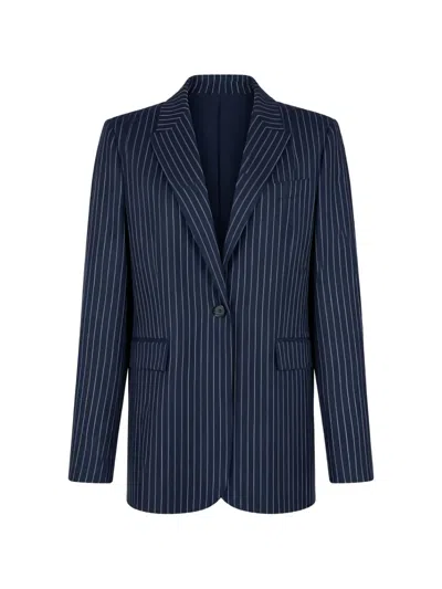 Pinko Pinstripe Single-breasted Blazer In Blue