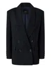 Pinko Double-breasted Pinstriped Wool Blazer In Black