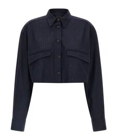 Pinko Pinstriped Cropped Shirt In Blue