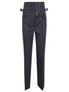Pinko Pinstriped High-waisted Trousers With Boning Details In Gray