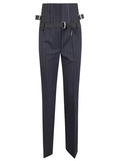 Pinko Pinstriped High-waisted Trousers With Boning Details In Gray