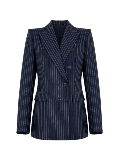 Pinko Pinstripe-pattern Double-breasted Blazer In Blue