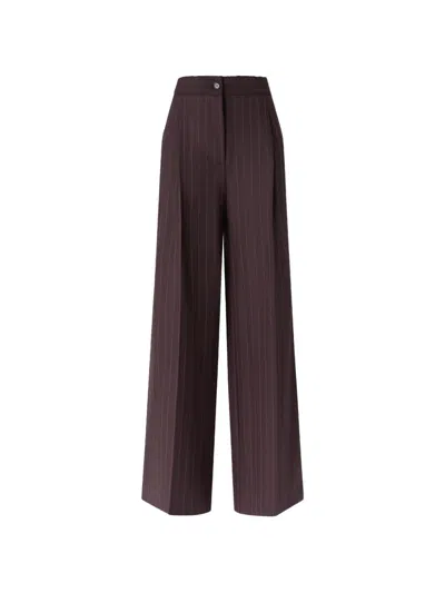 Pinko Pinstripe-pattern Lace-trim Trousers In Brown