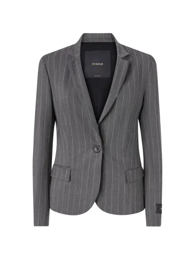 Pinko Pinstripe-pattern Notched-lapels Jacket In Gray