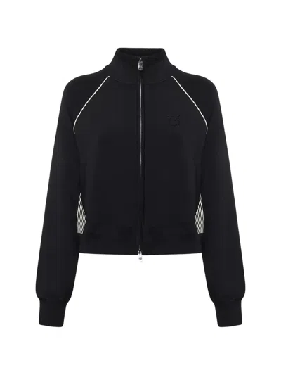 Pinko Piped-trim Zip-up Sweater In Black