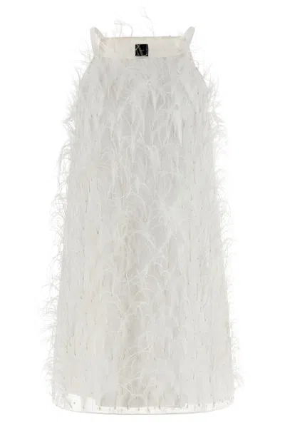 Pinko Feathered A-line Mini Dress In White