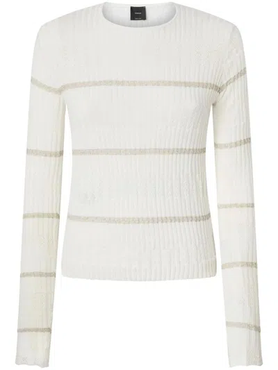 Pinko Textured Knit Sweater With Logo Patch And Crew Neck Design In White