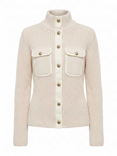 Pinko Ribbed-knit Button-up Cardigan In Neutral