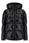 Pinko Oversized Black Puffy Coat With Glossy Finish And Hood In Black