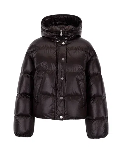 Pinko Quilted Snug Hood Nylon Down Jacket In Brown