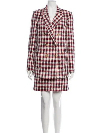 Pre-owned Pinko Plaid Print Crystal Embellishments Skirt Set W/ Tags In Multicolor