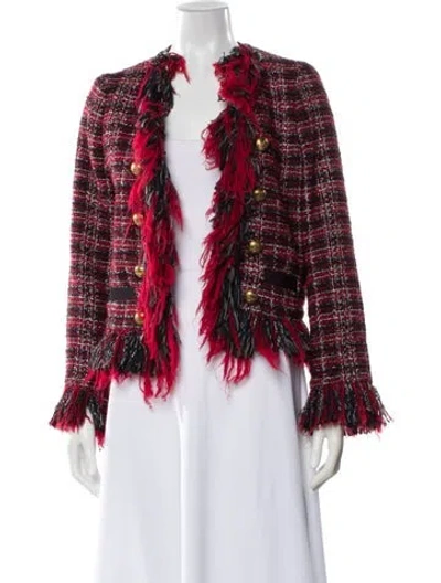 Pre-owned Pinko Plaid Print Evening Jacket In Red