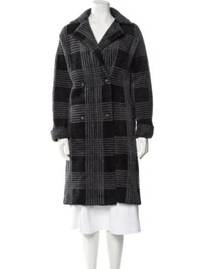 Pre-owned Pinko Plaid Print Faux Fur Coat In Gray