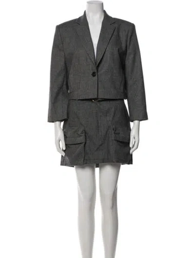 Pre-owned Pinko Plaid Print Skirt Suit In Gray