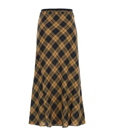 Pinko Rhinestone-embellished Tartan-print Skirt In Yellow