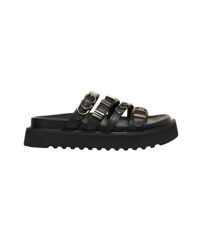Pinko Platform Leather Sandals With Metallic Buckle Accents In Black