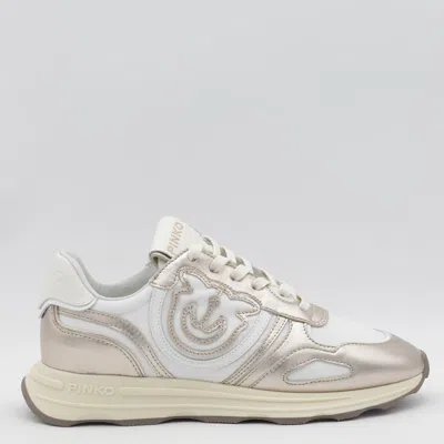 Pinko Platinum And White Sneakers In Silver