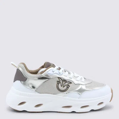 Pinko Platinum Leather Pink 09 Sneakers In Silver