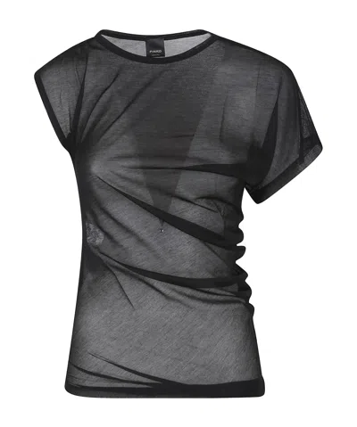 Pinko Sheer Short Sleeve Top In Black