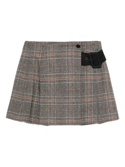 Pinko Beige Plaid Pleated Mini Skirt In Gray
