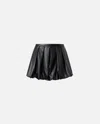 Pinko Mini-jupe Plissée En Similicuir In Limo Black
