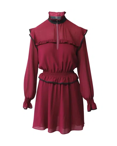 Pinko Pleated High Collar Dress In Burgundy Polyester In Purple